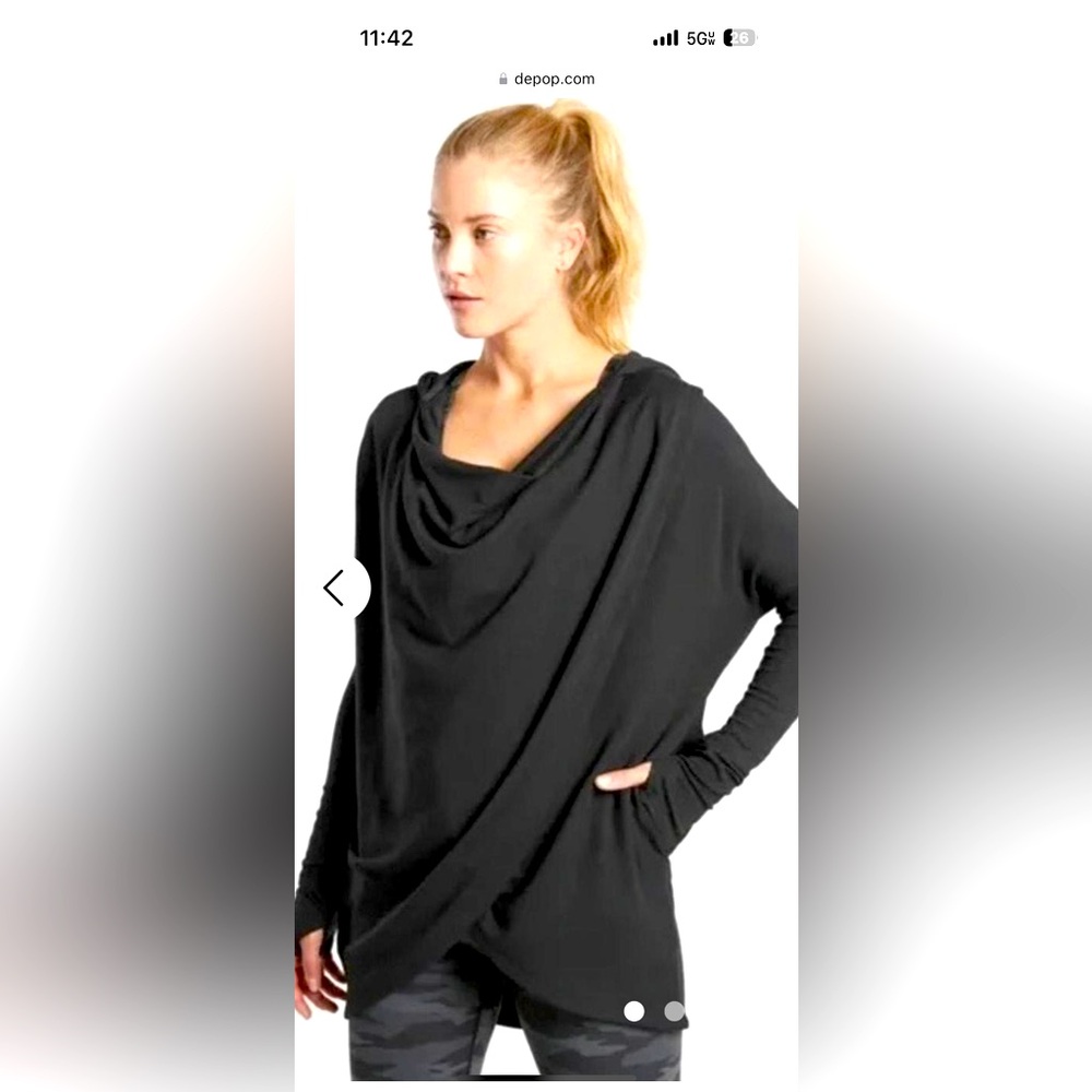 Athleta Elegant Black Draped Hooded Cocoon Top